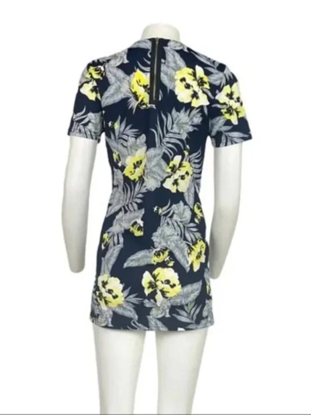 Blue Yellow Floral V Neck Mini Shirt Dress XS - Picture 3 of 5